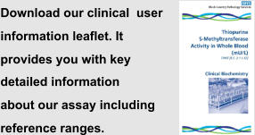 Download our clinical user  information leaflet. It  provides you with key  detailed information  about our assay including  reference ranges.